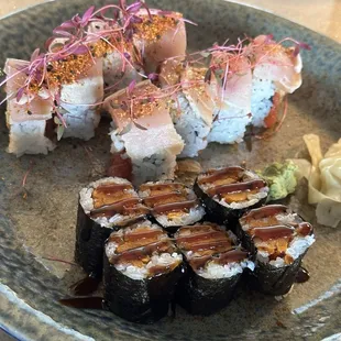 Sweet Potato Roll (Front) &amp; Dragonfly Roll (Back)