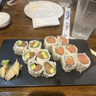 Alaska Roll(6 pieces regular roll), Spicy Tuna Crispy Roll(6 pieces regular roll)