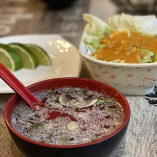 Miso soup and salad with ginger dressing