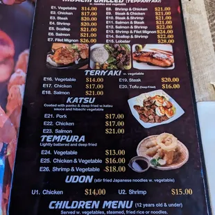 Hibachi menu