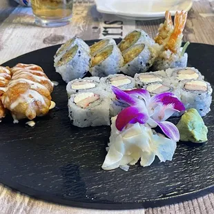 Holiday Roll, Sheimp 17. Shrimp Tempura Roll and Philadelphia Roll