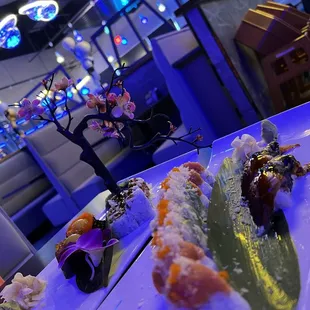 interior, sushi and sashimi
