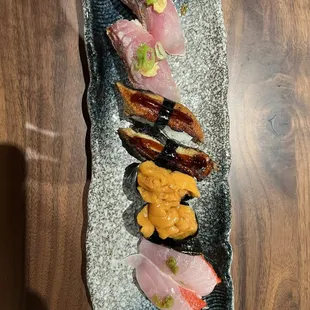 Itoyori (Bream), Unagi (Eel), Uni (Sea Urchin), Red Snapper