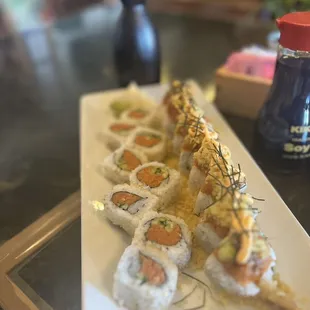 a plate of sushi on a table