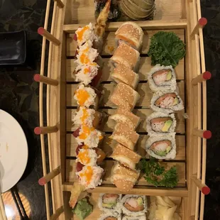 a variety of sushi and rolls