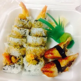 Shrimp tempura and unagi