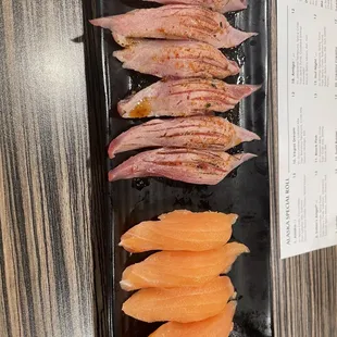 Garlic tuna and pled salmon
