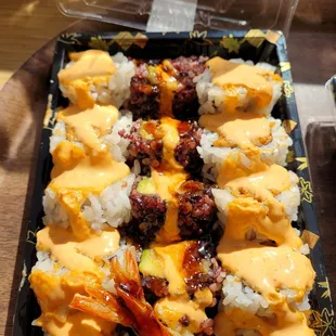 Spicy tuna and shrimp tempura