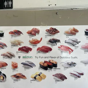 sushi and sashimi, menu