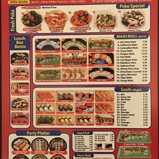menu, sushi and sashimi
