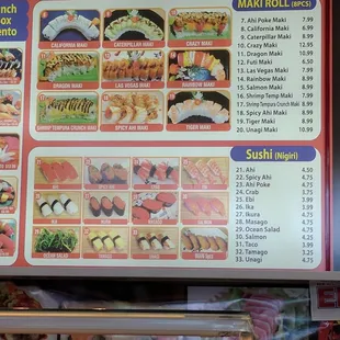 Sushi Menu