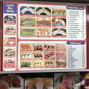 menu, sushi and sashimi