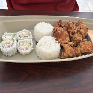 Chicken Karaage with 4 pieces of California rolls (lunch menu $7)