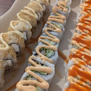 Winter roll, shrimp tempura and spicy California Roll