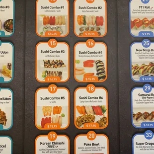 a menu for sushi's special