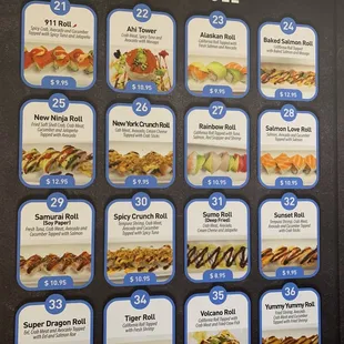 a special roll menu