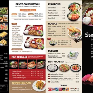 sushi and sashimi, menu