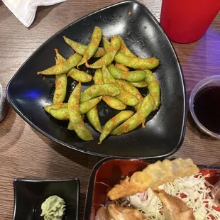 The best spicy edamame!