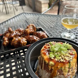 Avacado Tower and Korean Fried Chicken Wings