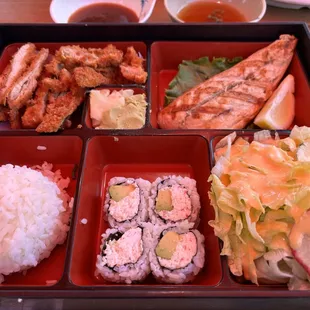 2 item bento with Saba and chicken katsu
