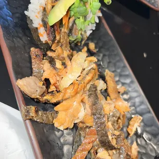 Salmon skin hand roll made by cheff frank