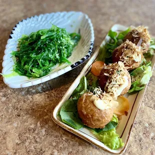 Appetizers: Takoyaki &amp; Seaweed Salad