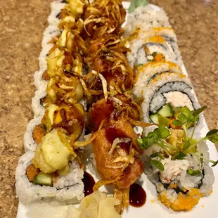 Pearls on the Beach, Spider Roll, Heaven of Tuna Roll.