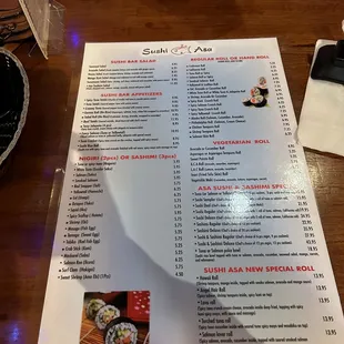 Back of sushi asa menu