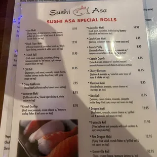 Sushi Asa Sushi roll menu