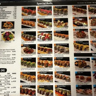 sushi and sashimi, menu