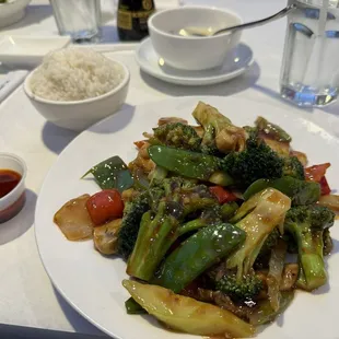 Mixed vegetables with spicy sauce on side