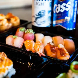 a variety of sushi items
