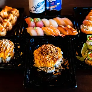 a variety of sushi items
