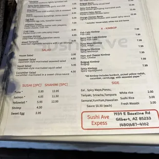 menu