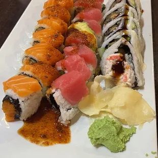 Salmon holic, fresh spicy tuna, and eel tempura