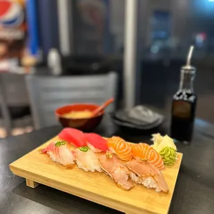 a sushi plate on a table