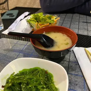 Miso soup, salad