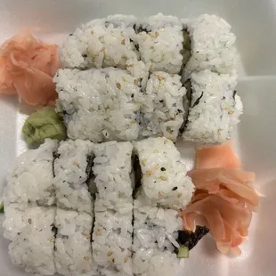 Spicy shrimp roll and salmon skin roll