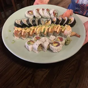 From top to bottom rolls: Decatur, Saba (right) , Futomaki (left), ponce de Leon, spicy crunchy tuna roll