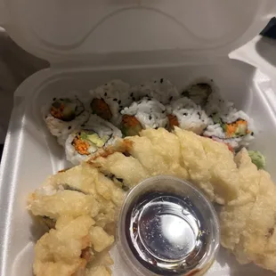 Veggie roll and yam yam tempura fried