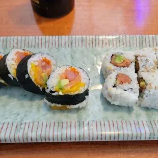Left of the Hawaiian and on the right is the spicy tuna.