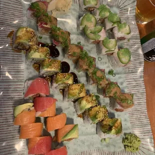 Holiday $15.50, Tuna on Fire $17.75, Jalapeño Fever $15.95, Caterpillar $15