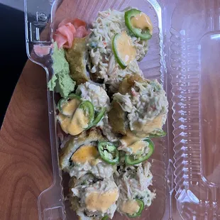 Ordered the Burleson Roll to-go for lunch &amp; this is how they packed it for me... some of the rolls were very spicy due to the wasabi.