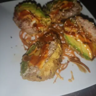 Tempura Avocado with Crab appetizer