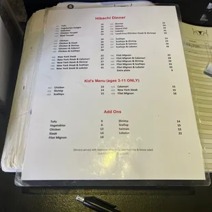 hibachi menu
