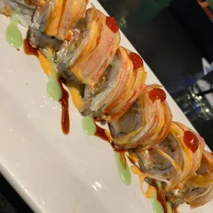 a long roll of sushi