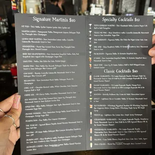 Cocktail menu