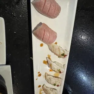 Toro tuna belly and Japanese Red Snapper sushi.