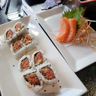 Spicy tuna and more salmon sashimi