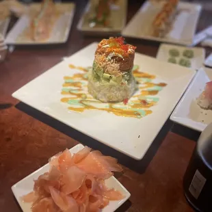 a sushi on a plate